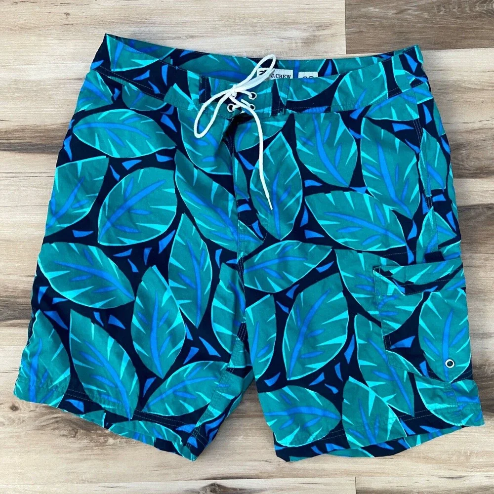J Crew Mens Swim Trunks 32 Floral Hula Aloha Lined Drawstring